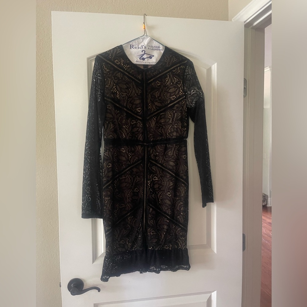 Black lace long sleeve cocktail dress